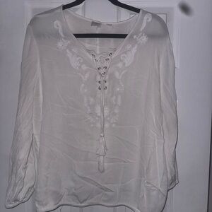 Soho White Lace-Up Blouse